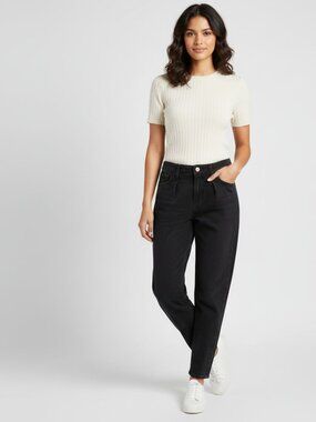 Express Mid Rise Washed Black Pleated Baggy Tapered Jeans NWT Black Size 0 Short